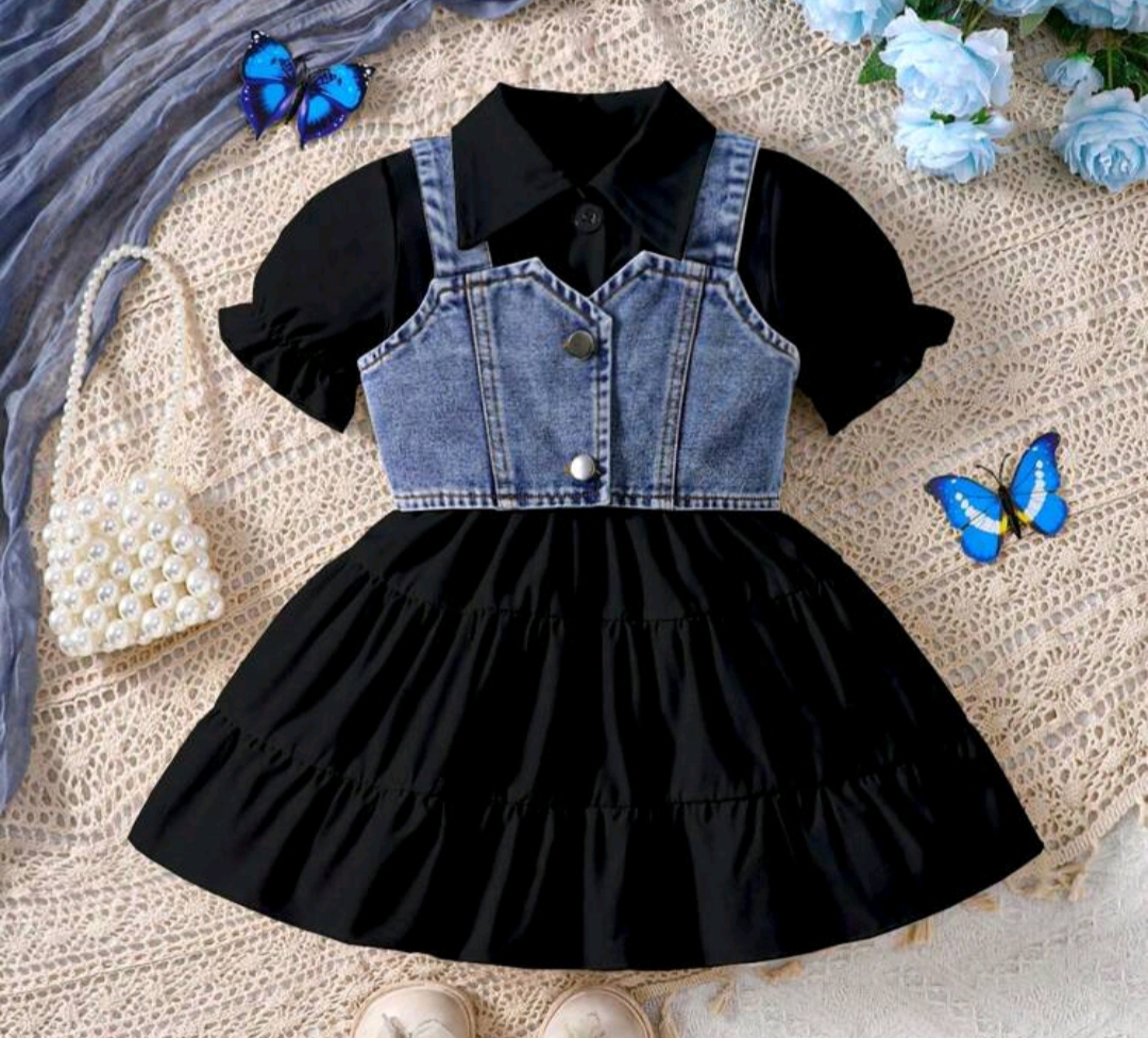 2 piezas - Vestido de manga abullonada y top de jeans