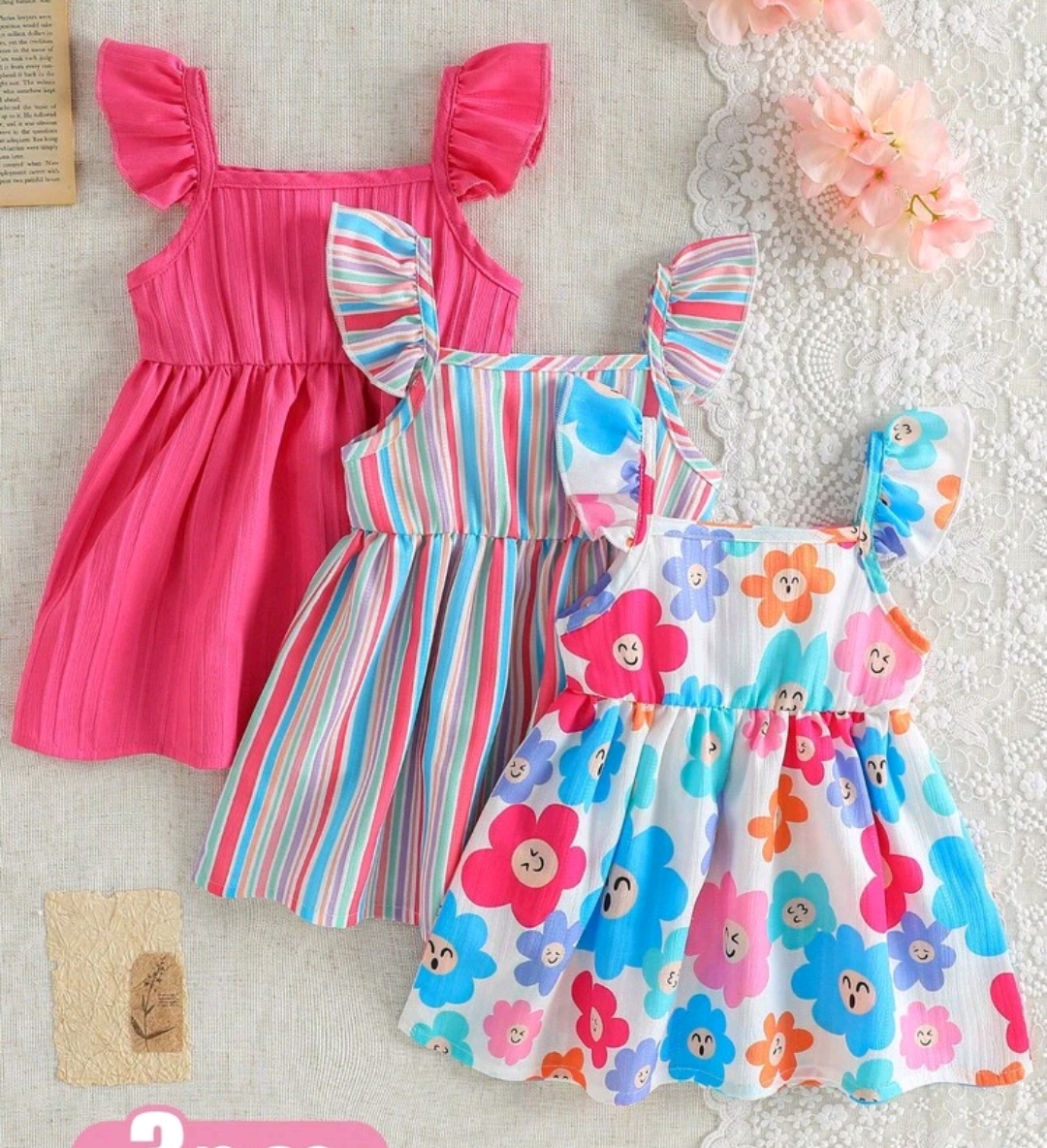 3 Piezas - Vestidos con tiras de volados